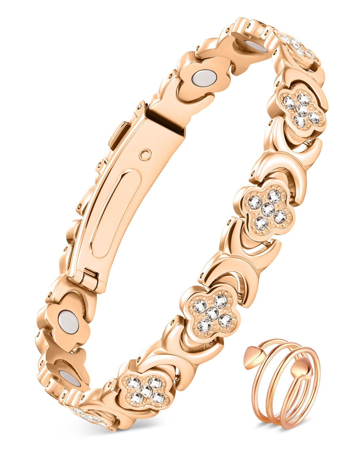 Feraco Pure Copper Bracelet closeup with magnets and copper shine.