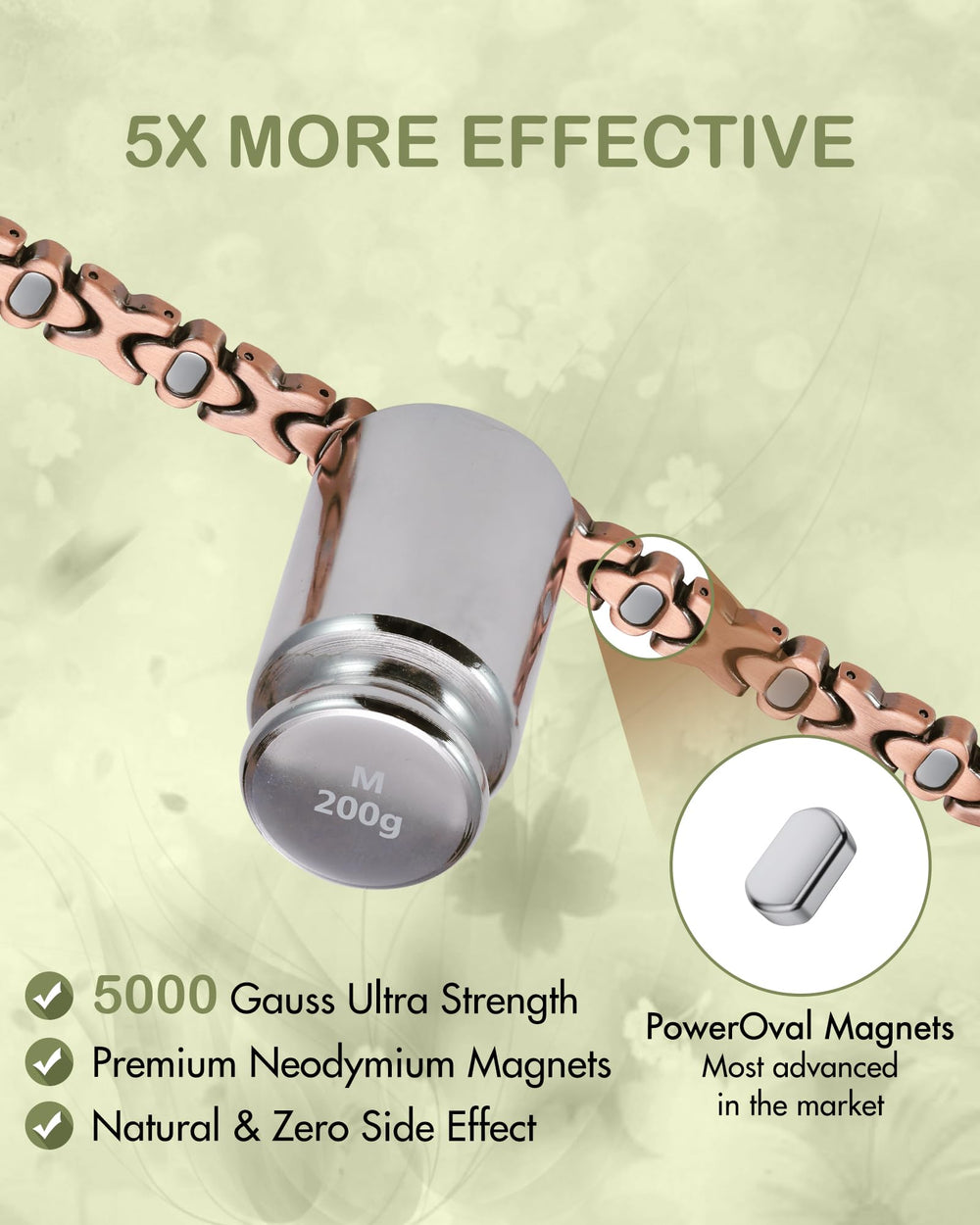 Feraco magnetic bracelet clasp close-up shows upgraded butterfly clasp for easy wear.