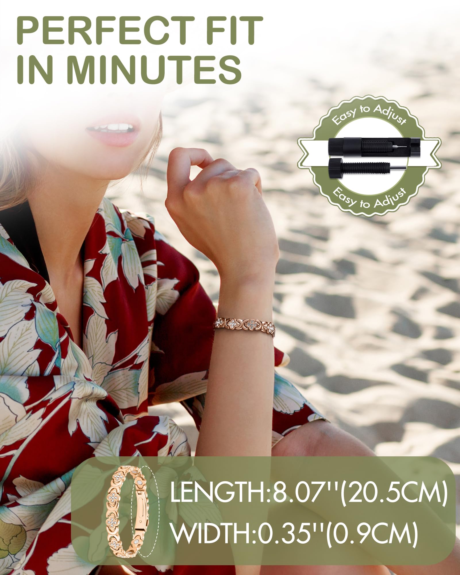 Feraco copper bracelet on wrist for versatile daily wear.