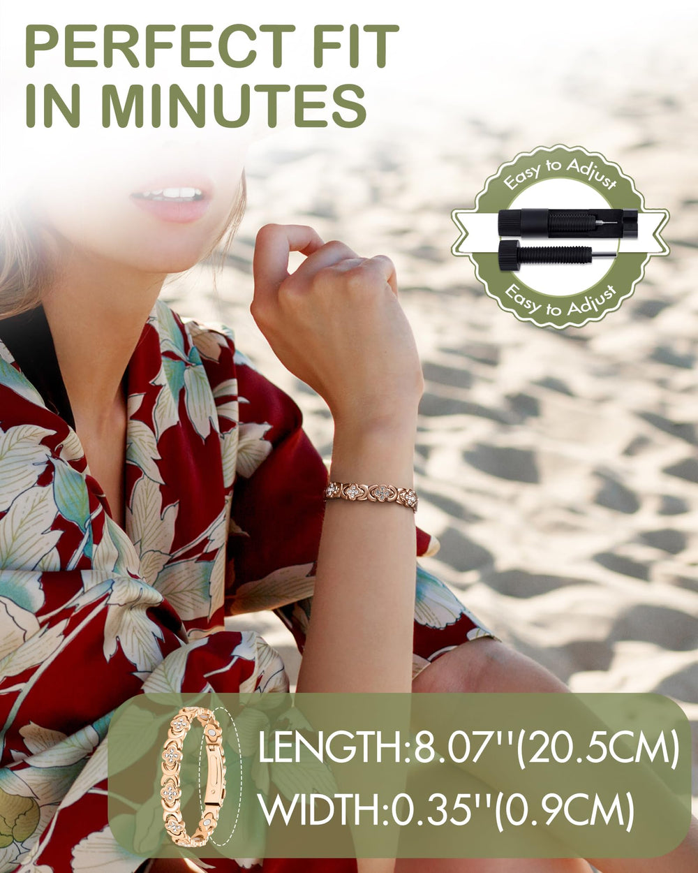 Feraco copper bracelet on wrist for versatile daily wear.