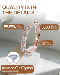 Feraco copper bracelet detail with Austrian crystals radiantly sparkling on facets