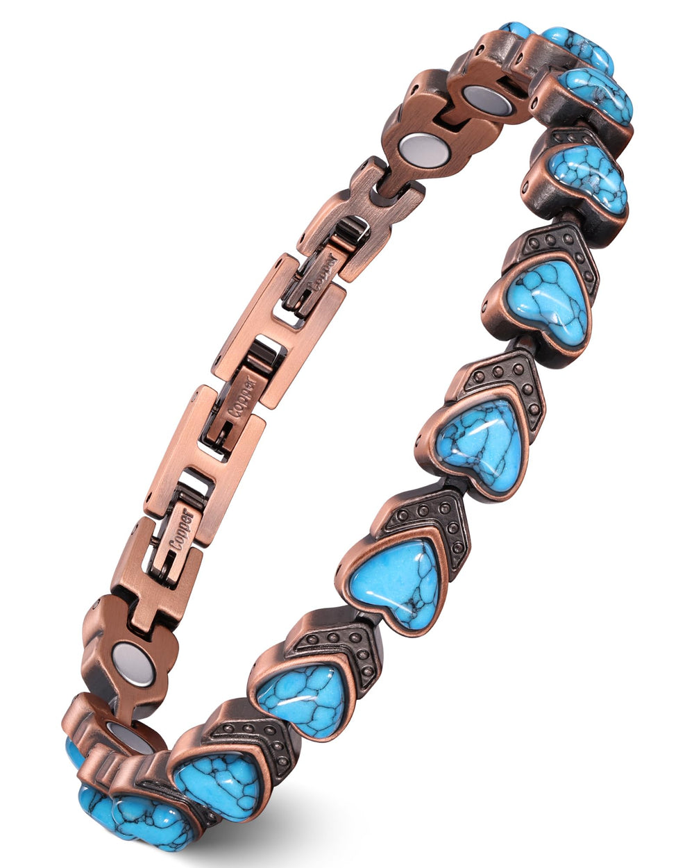 Feraco pure copper bracelet for women with turquoise in an infinity heart design for daily wear.