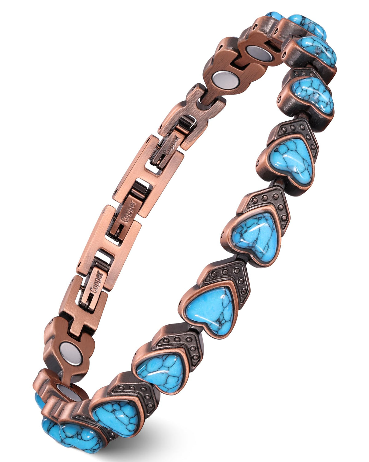 Feraco pure copper bracelet for women with turquoise in an infinity heart design for daily wear.