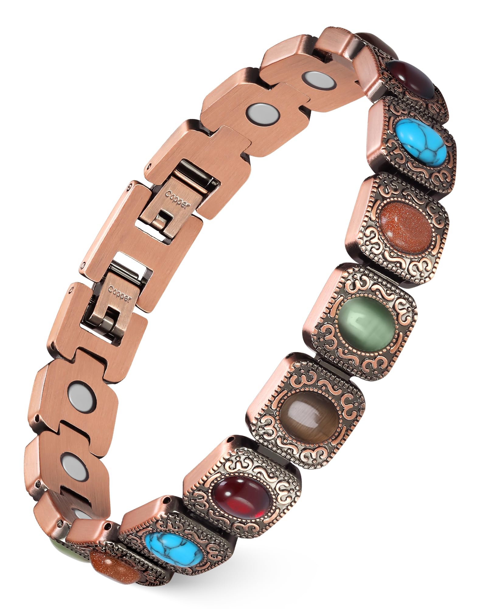 Feraco pure copper bracelet women with turquoise inlay for everyday wear and durable elegance