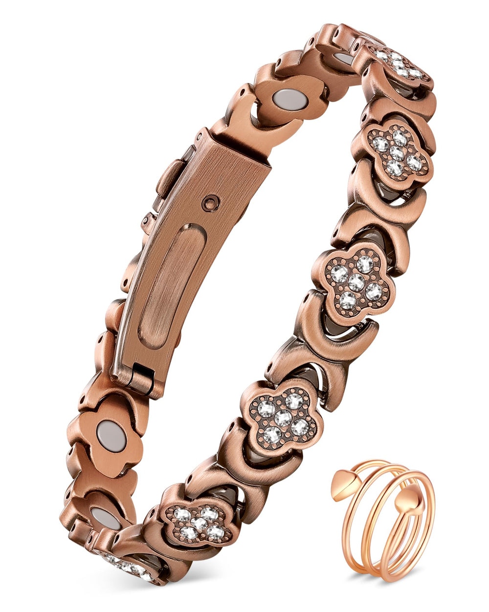 Feraco pure copper bracelet for women with magnets, lightweight and comfortable daily wear.
