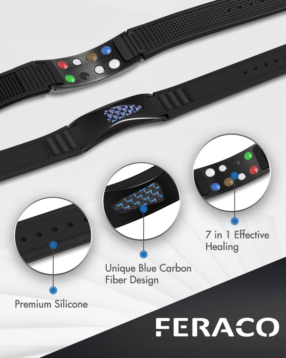 Feraco power balance bracelet adjustable length fits most wrists comfortably