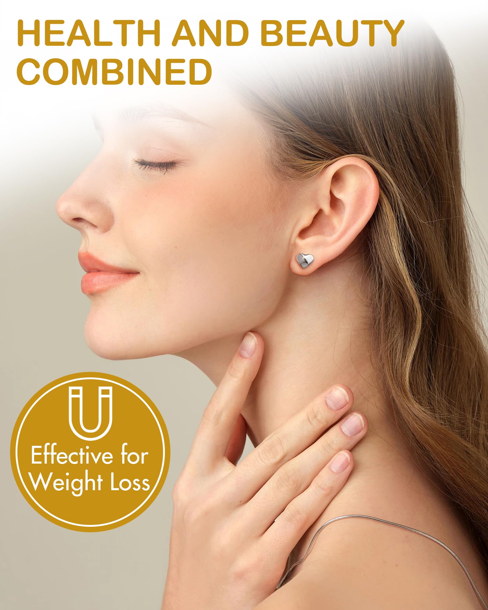 Feraco silver heart-shaped magnetic-earrings, hypoallergenic titanium steel for sensitive ears.