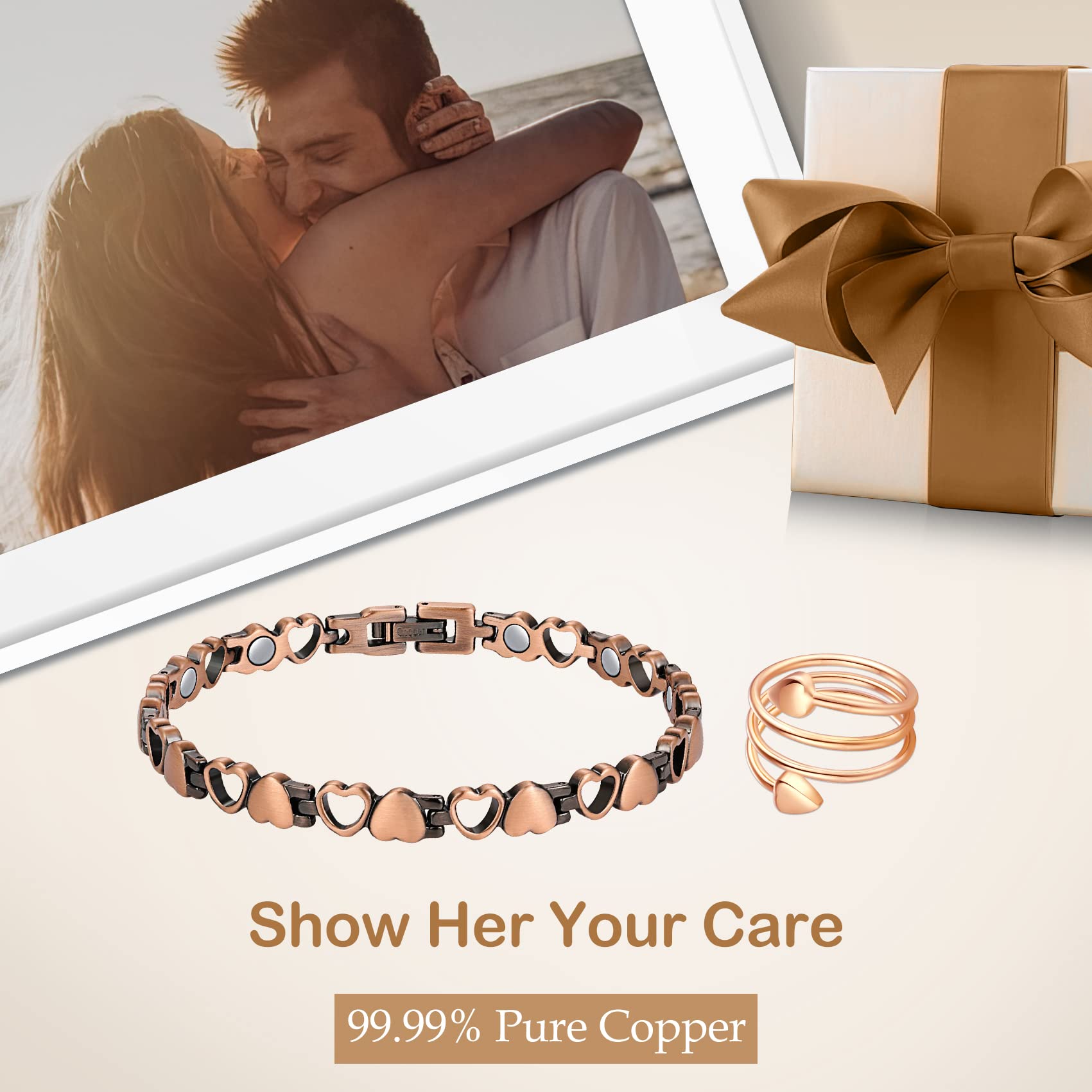 Feraco solid copper bracelet lightweight and waterproof for everyday wear
