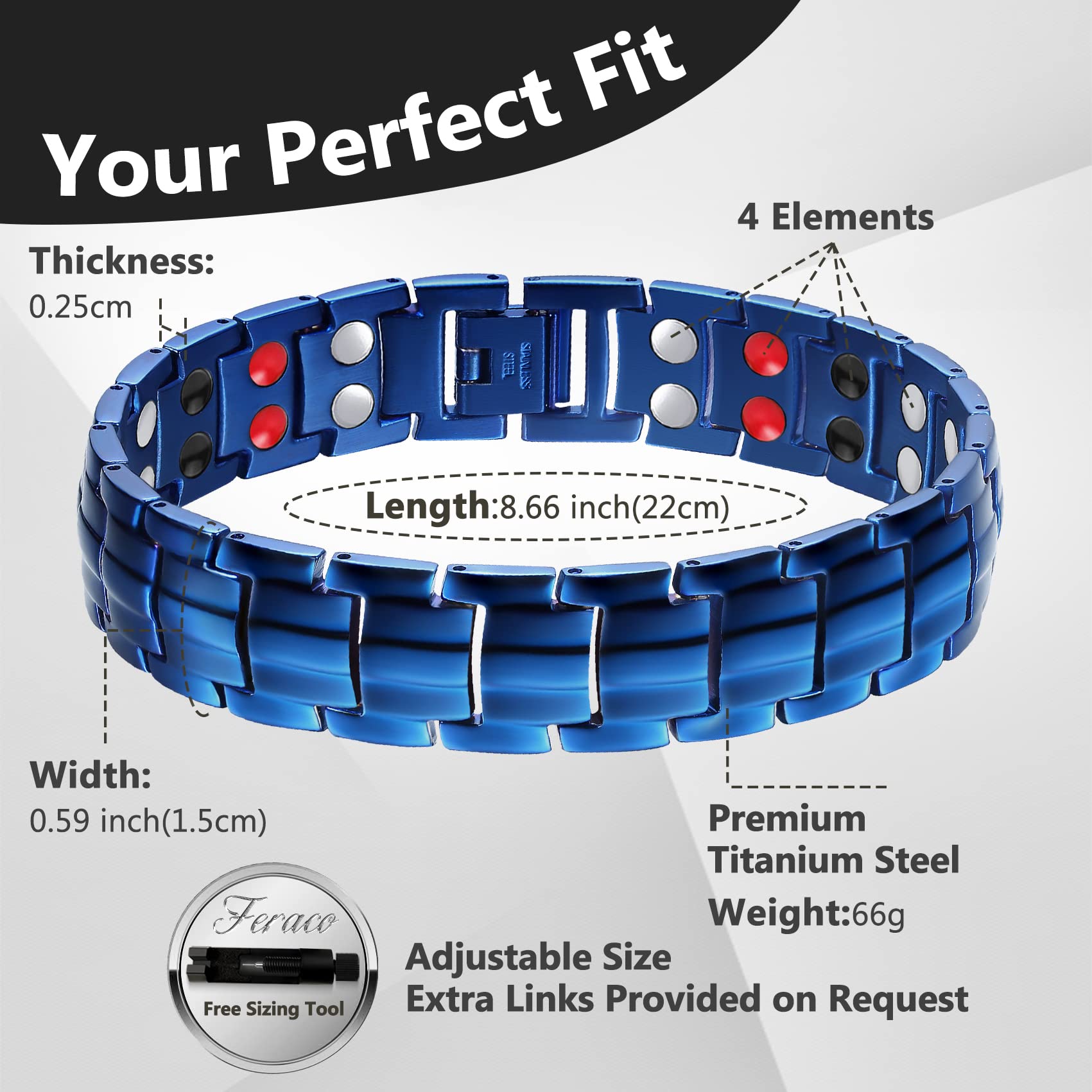 Feraco titanium steel bracelet closeup showing durable clasp for long-lasting use