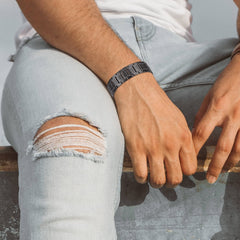 Feraco bracelet folding clasp close-up showing easy on/off with secure feel