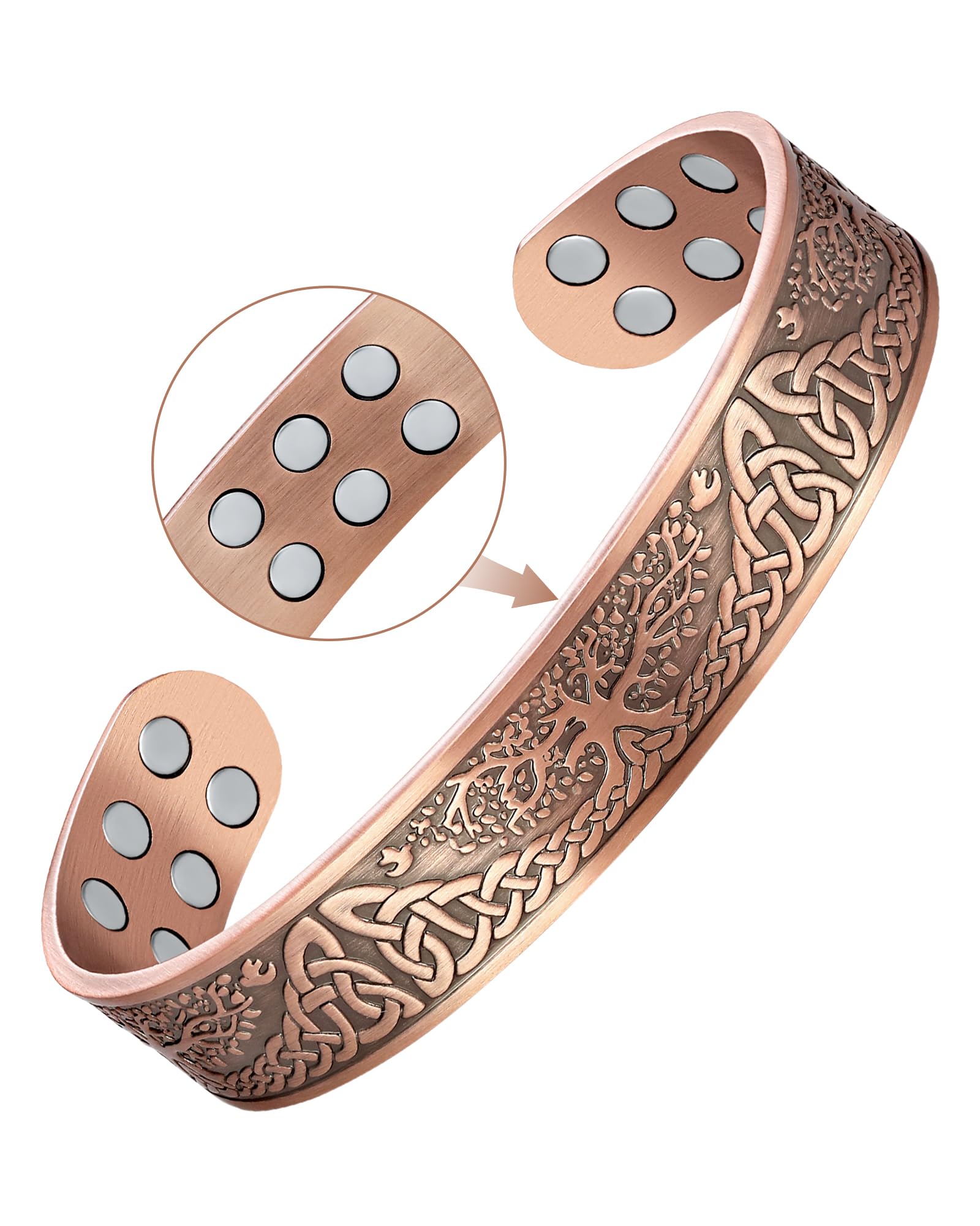 Feraco tree-of-life copper magnetic bracelet with elegant engraving for daily wear.