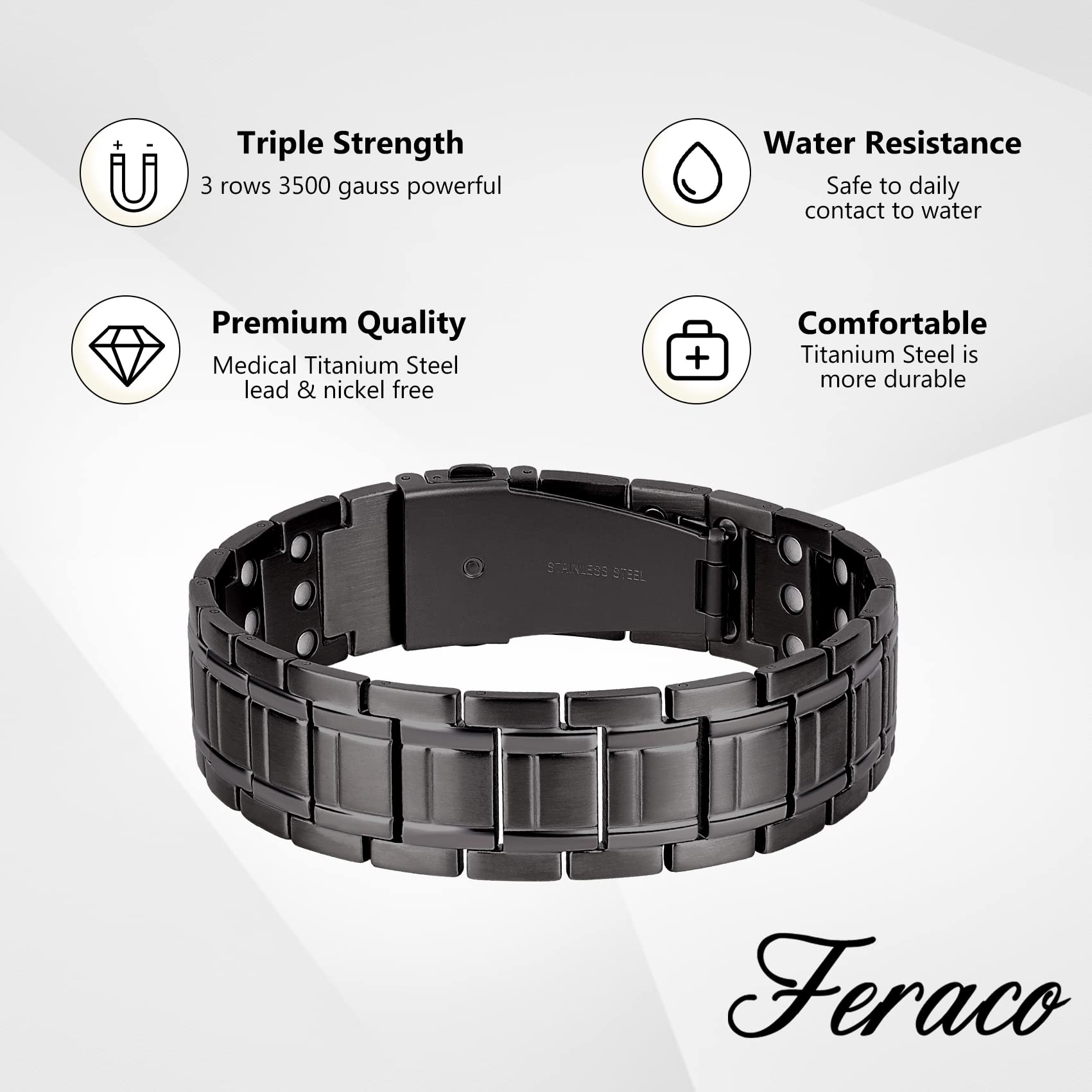 Feraco triple-wide links design offers durable, stylish look for watches and rings