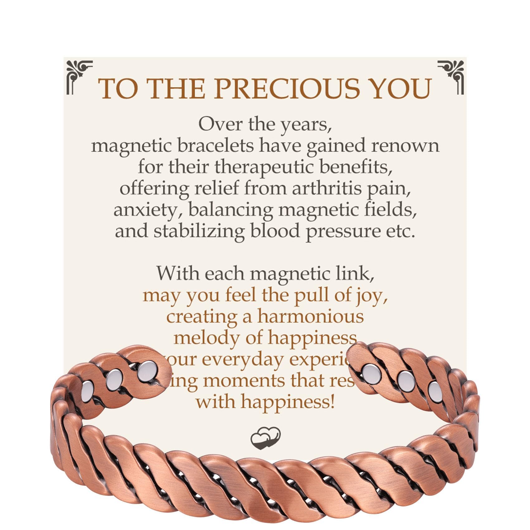 Feraco TwistFlow copper bracelet closeup shows premium finish and magnetic strength for daily wear.
