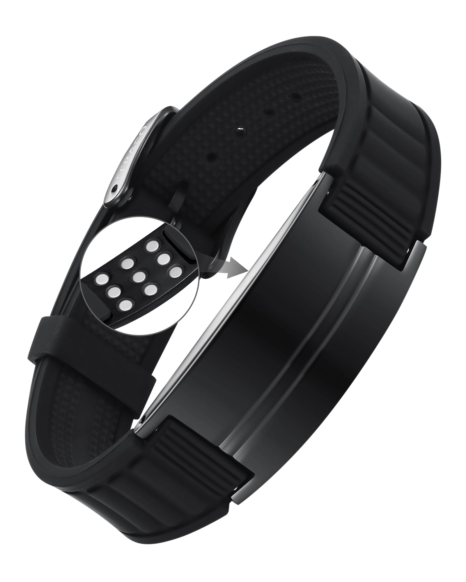 Feraco ultra-strength magnetic bracelet close-up with blue carbon fiber design for style.