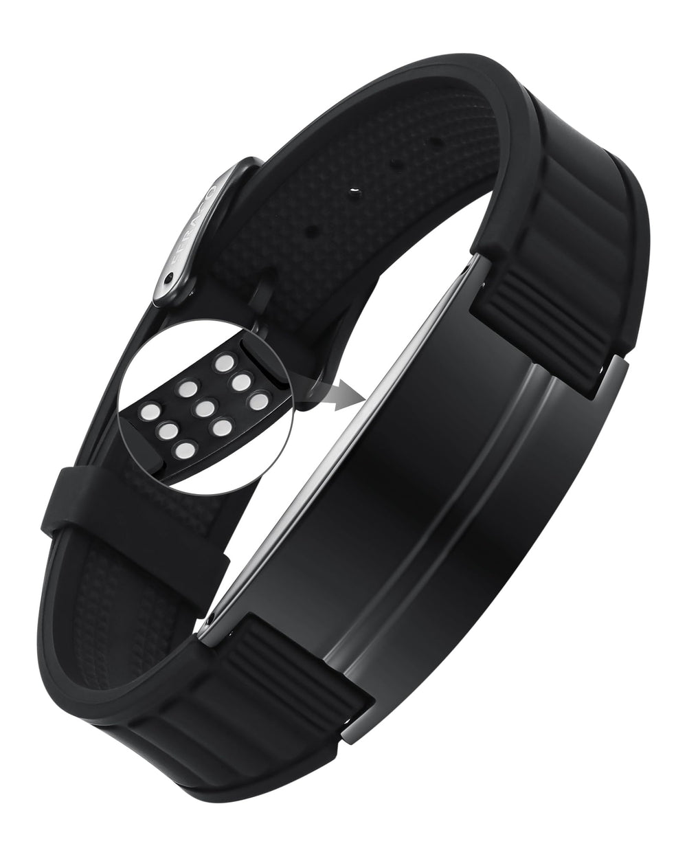 Feraco ultra-strength magnetic bracelet close-up with blue carbon fiber design for style.