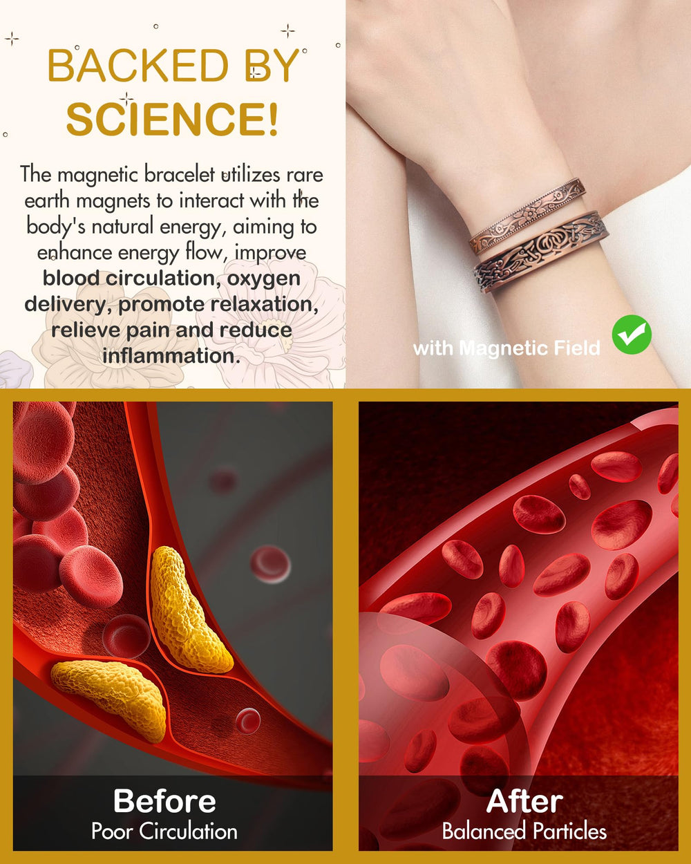 Feraco vintage plum blossom Viking-inspired design adds retro charm to the bracelet.