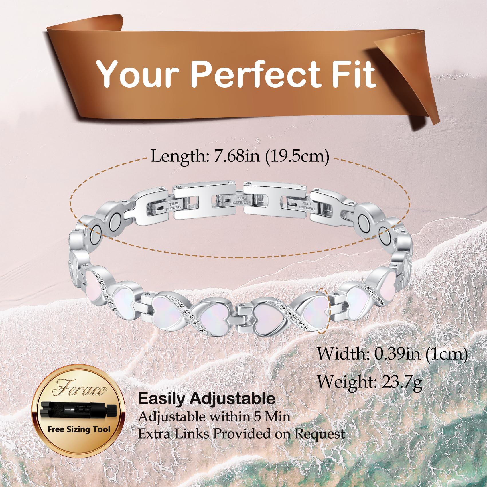 Feraco zirconia-encrusted surface catching light for a refined look