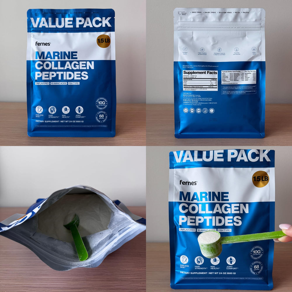 Fernes collagen powder dissolves easily in water for quick daily use.