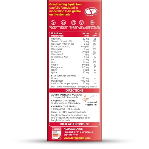 Feroglobin ingredients card showing iron and B vitamins.