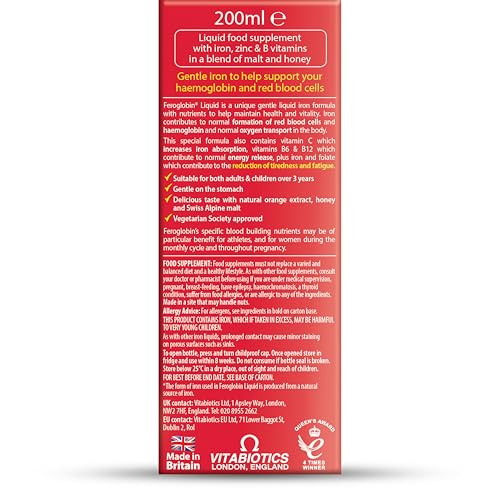 Feroglobin no artificial colours label highlight on packaging.