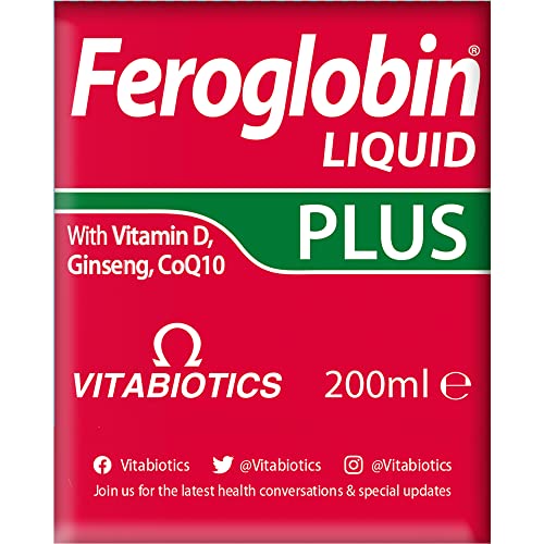 Feroglobin Plus Liquid bottle on label showing Swiss Alpine malt and honey