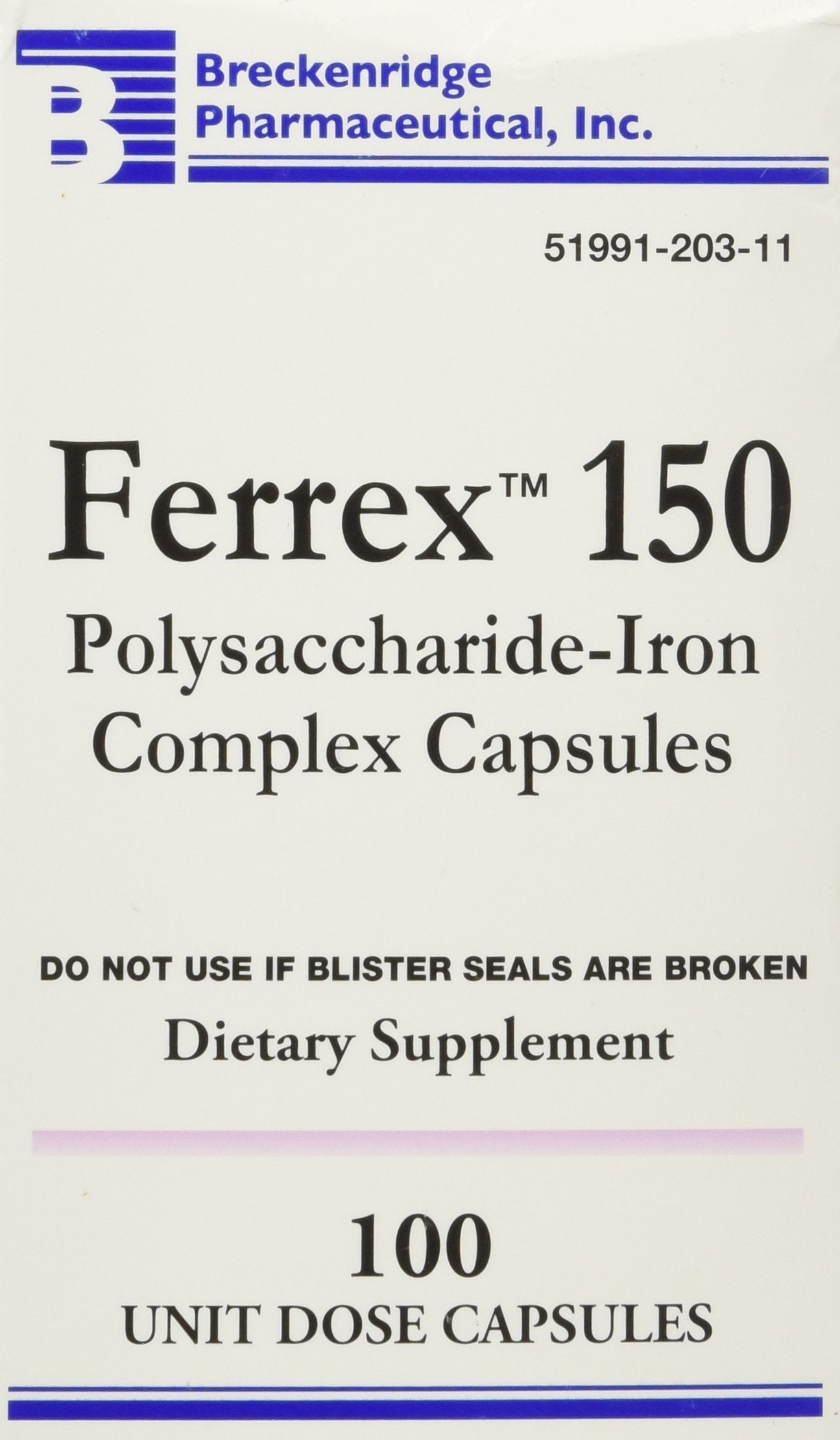 FERREX-150 capsules bottle front showing 100-dose packaging for easy daily use