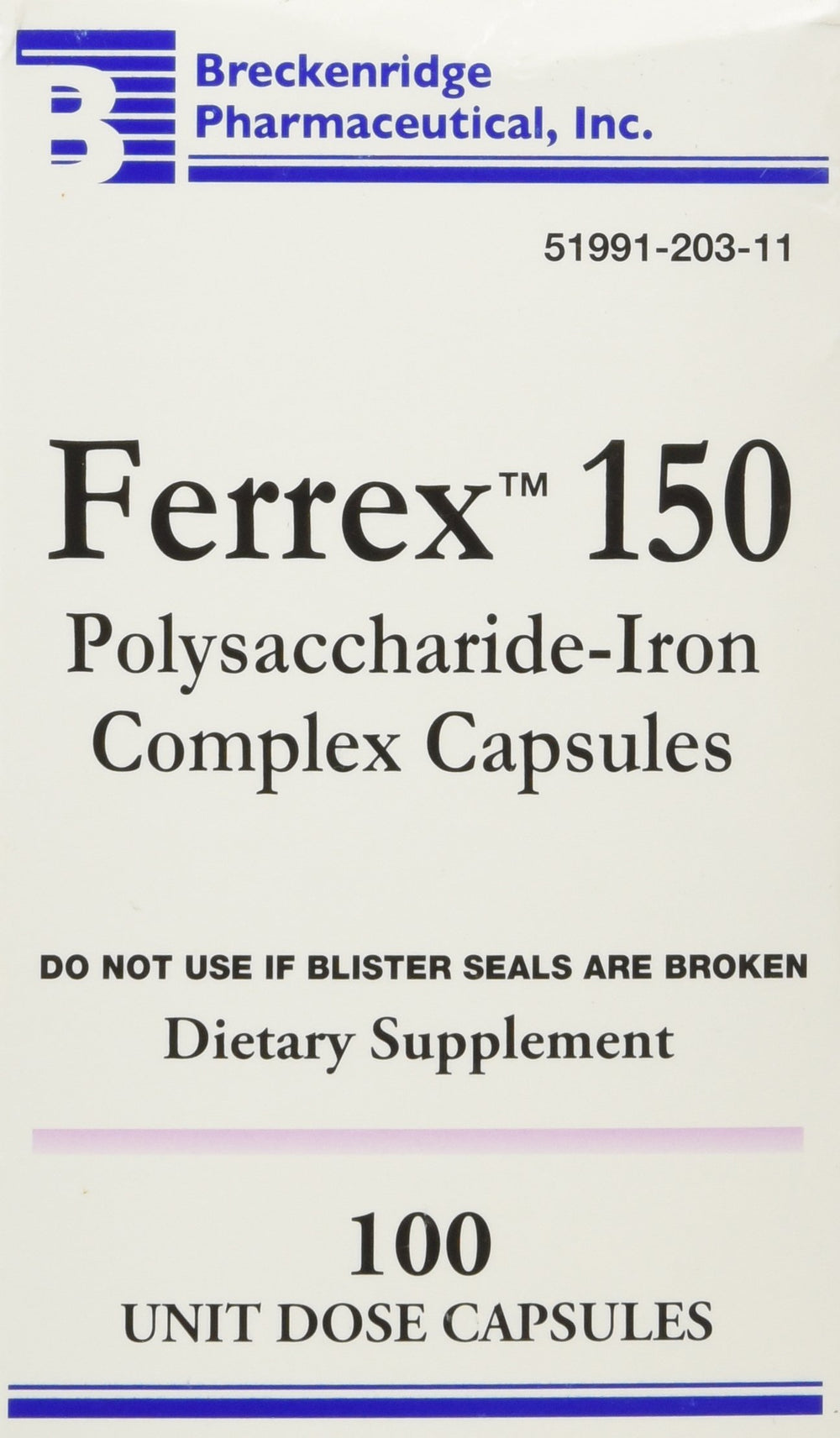 FERREX-150 capsules bottle front showing 100-dose packaging for easy daily use