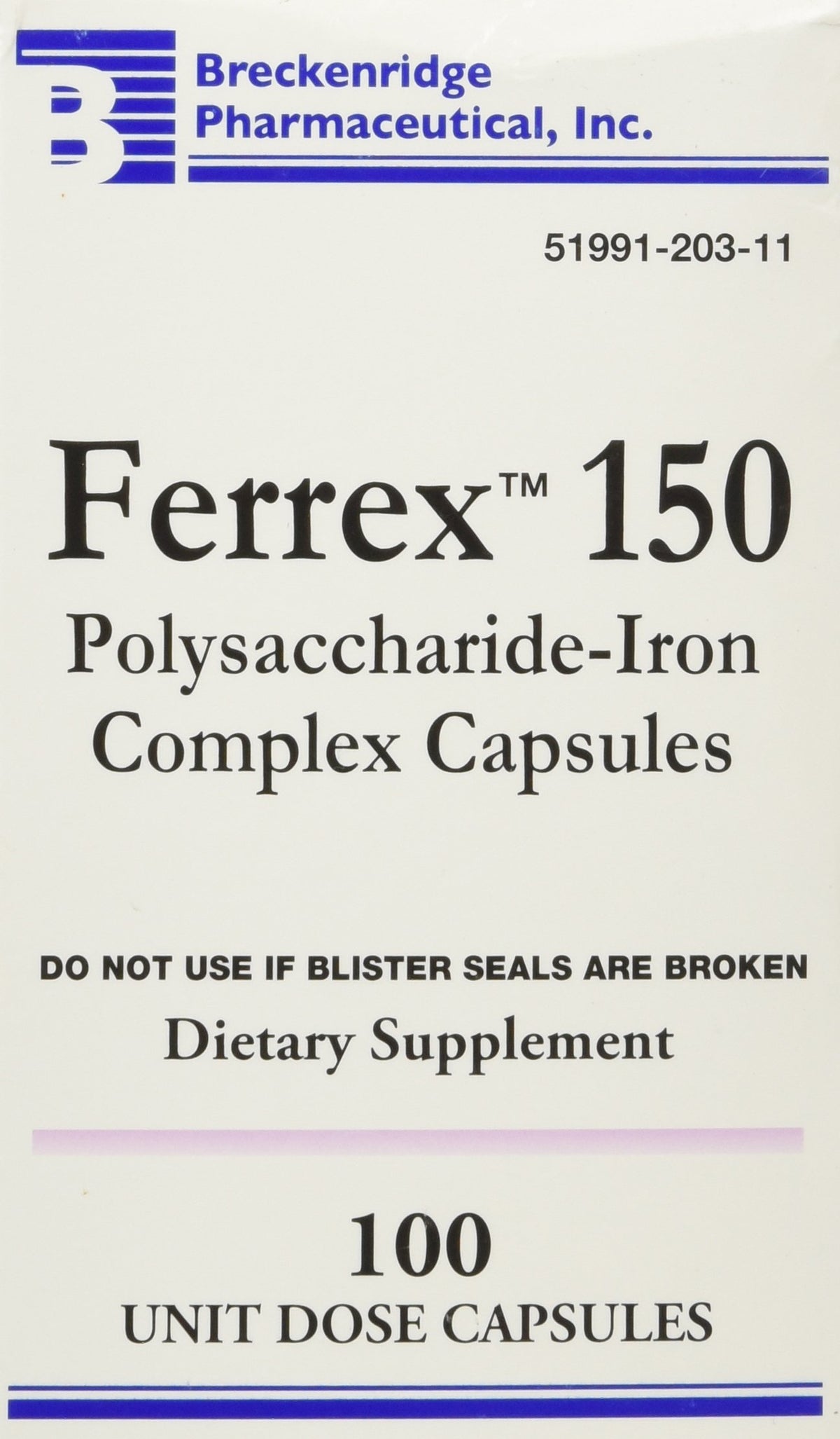 FERREX-150 capsules bottle front showing 100-dose packaging for easy daily use