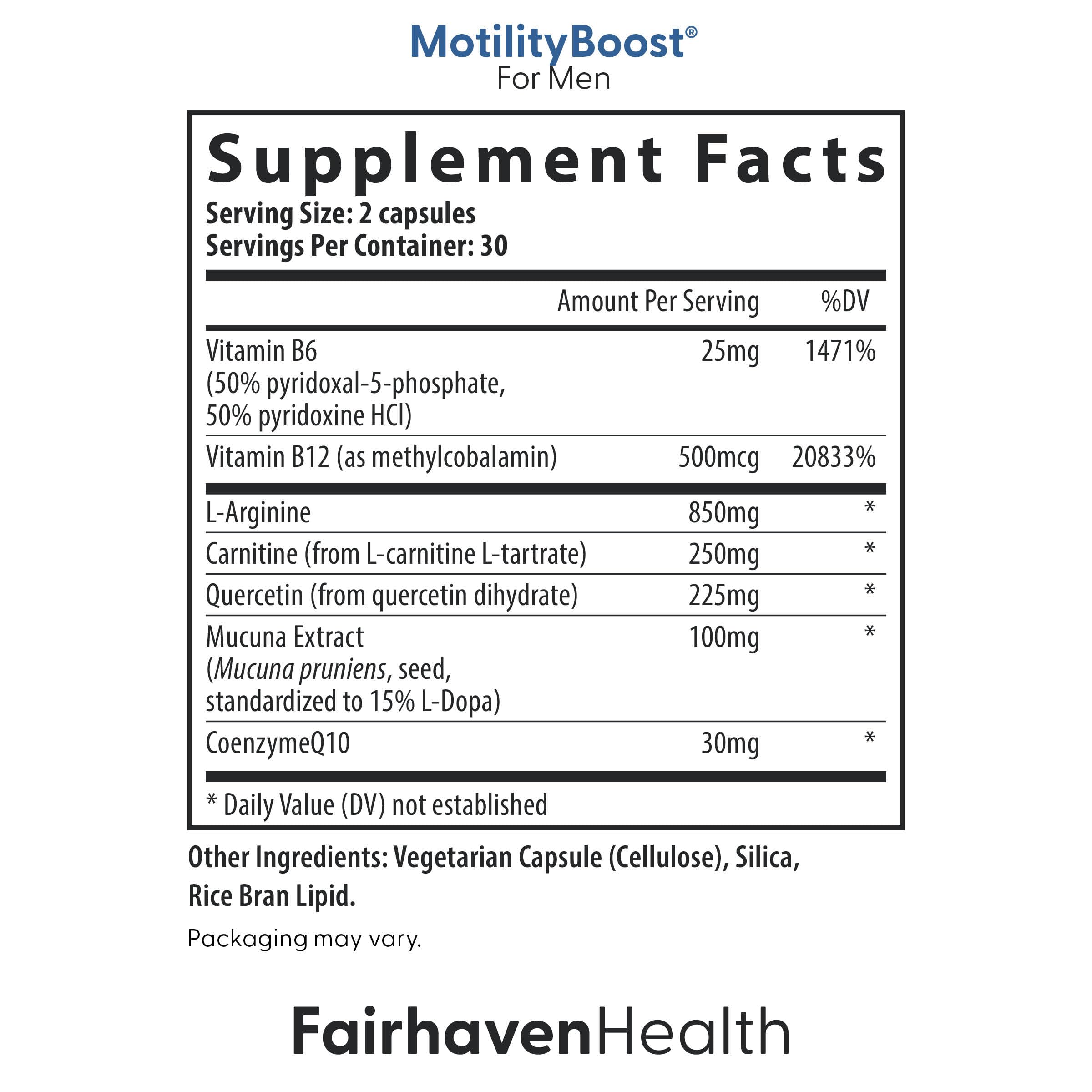 FertilAid for Men label back detailing nutrient blend and allergen free formula.