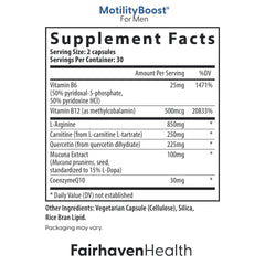 FertilAid for Men label back detailing nutrient blend and allergen free formula.
