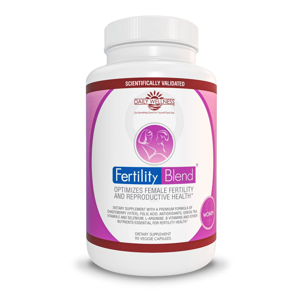 Fertility Blend Daily Wellness bottle shown for easy daily use and cycle support.