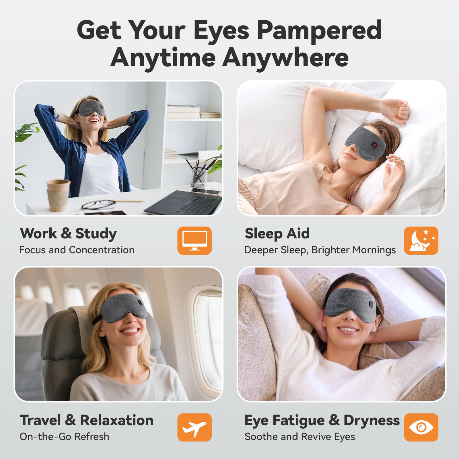 Fervidus eye mask with portable warmth for flights.