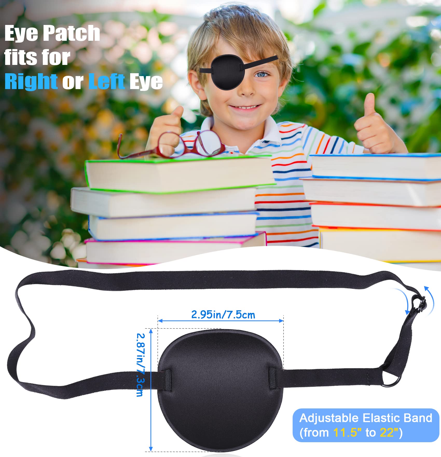 Fezog eye patch with an adjustable elastic band for right or left eye fit
