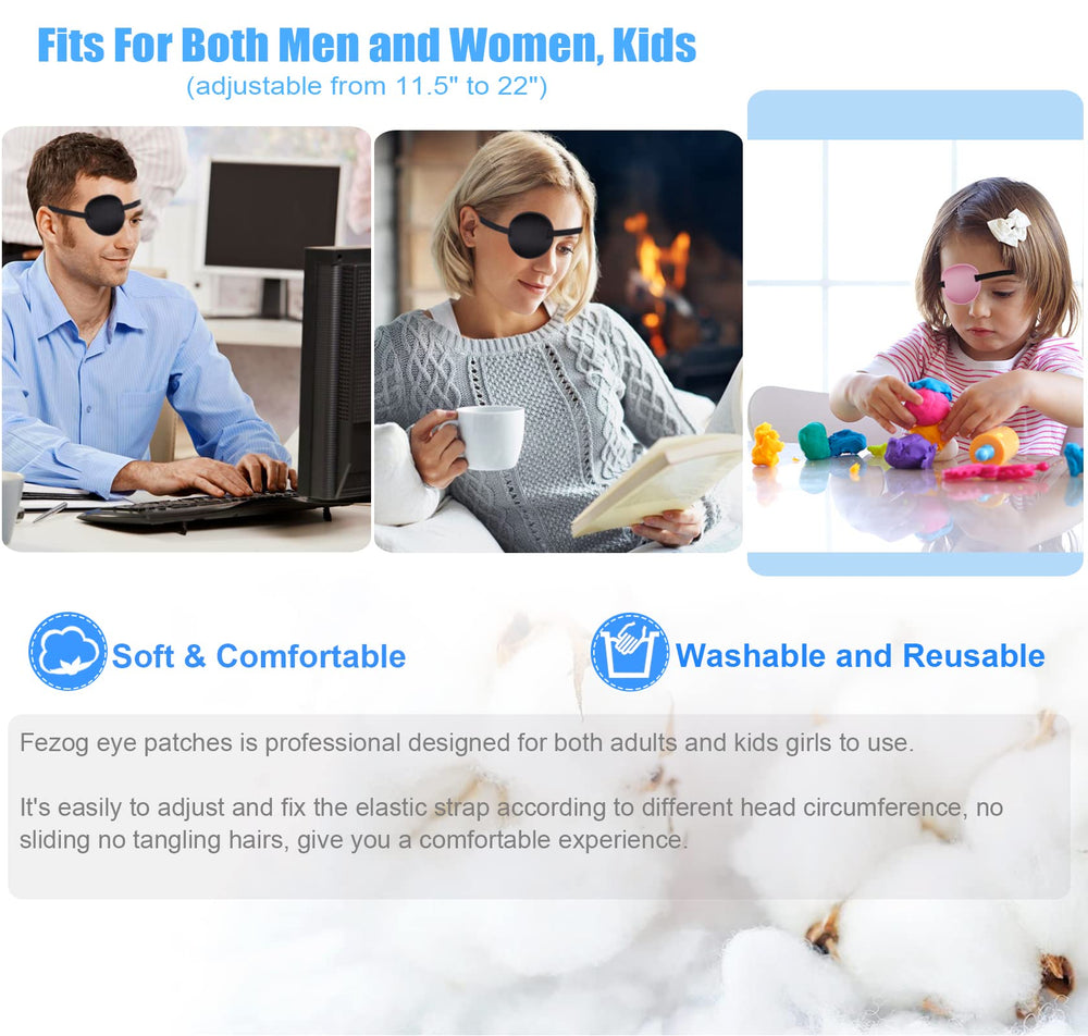 Fezog eye patch fits both eyes with adjustable sizing for kids and adults