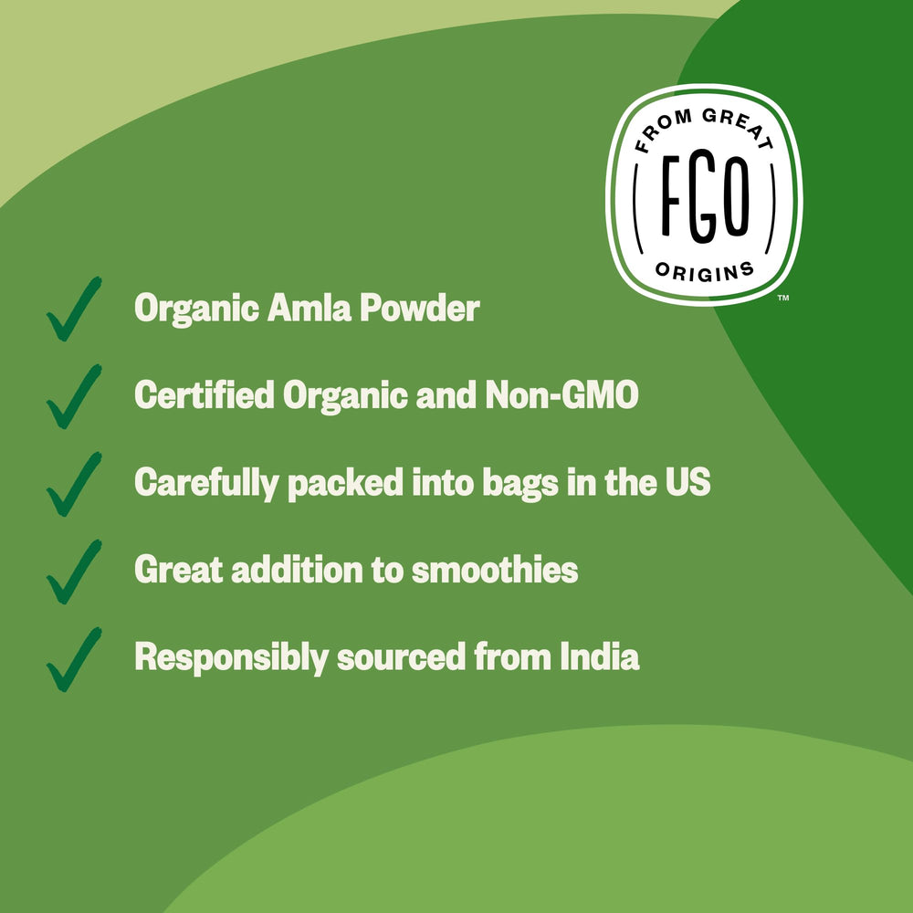 Pouring FGO amla powder into a bowl for easy incorporation