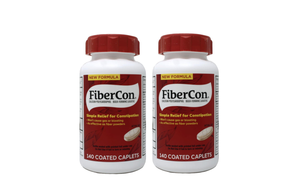 FiberCon bottle with caplets on a kitchen counter for easy daily use.