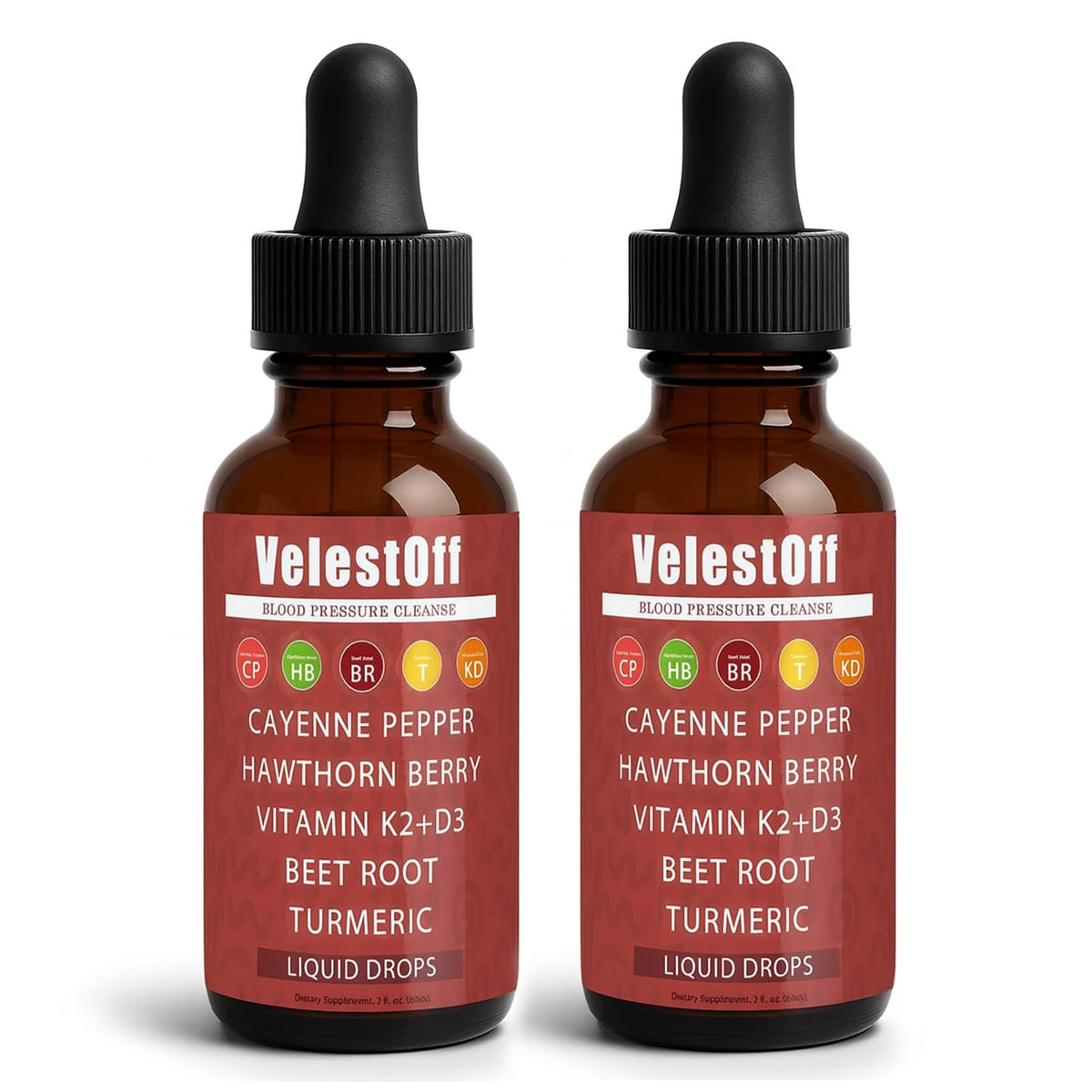 Fibosara Velestoff Cayenne Drops bottle closeup for daily vitality support.