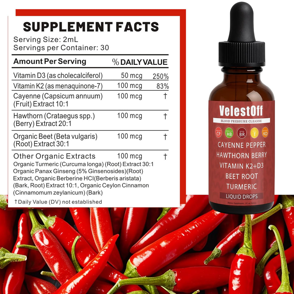 Fibosara Velestoff Cayenne Drops dropper pour for easy on-the-go dosing.