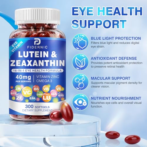 FIDERNIC bottle on desk with smartphone – supports eye health during screen use.