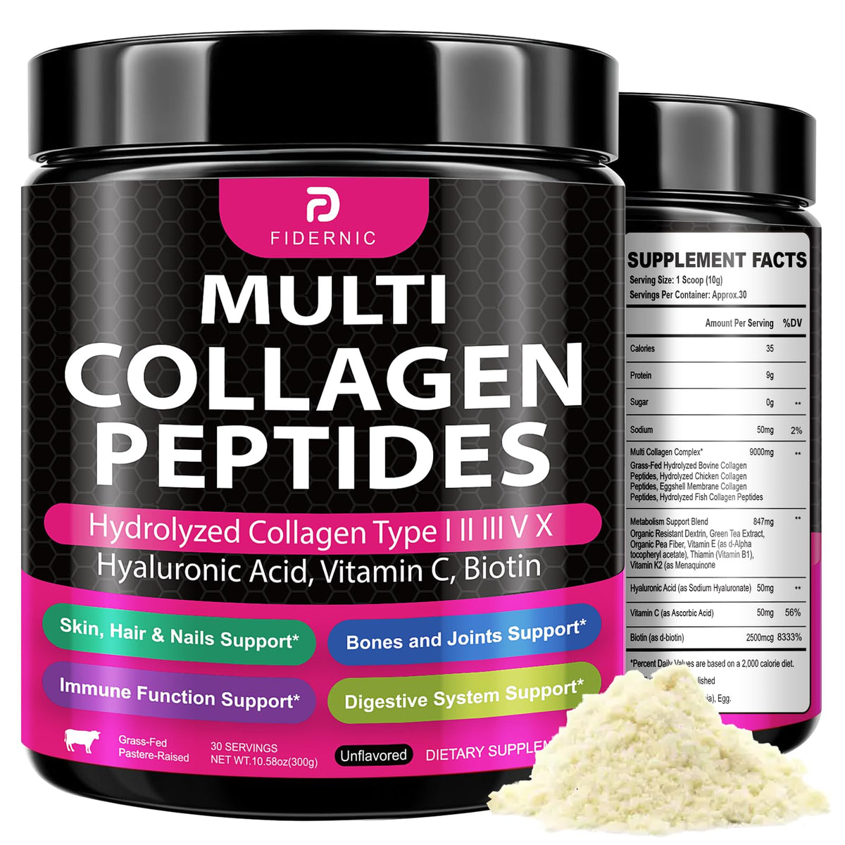 FIDERNIC multi collagen powder unflavored dissolves quickly in drinks for daily beauty support
