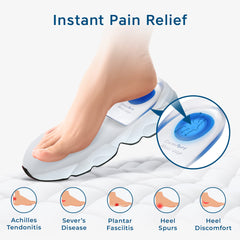 Figly gel heel cups inside a shoe demonstrating discreet support and shock absorption