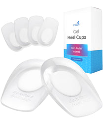 Figly heel cushions 4-pack packshot showing discreet gel pads for daily wear and comfort.