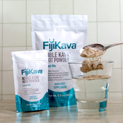FijiKava powder mixed with coconut water and lime for a tropical twist on ice