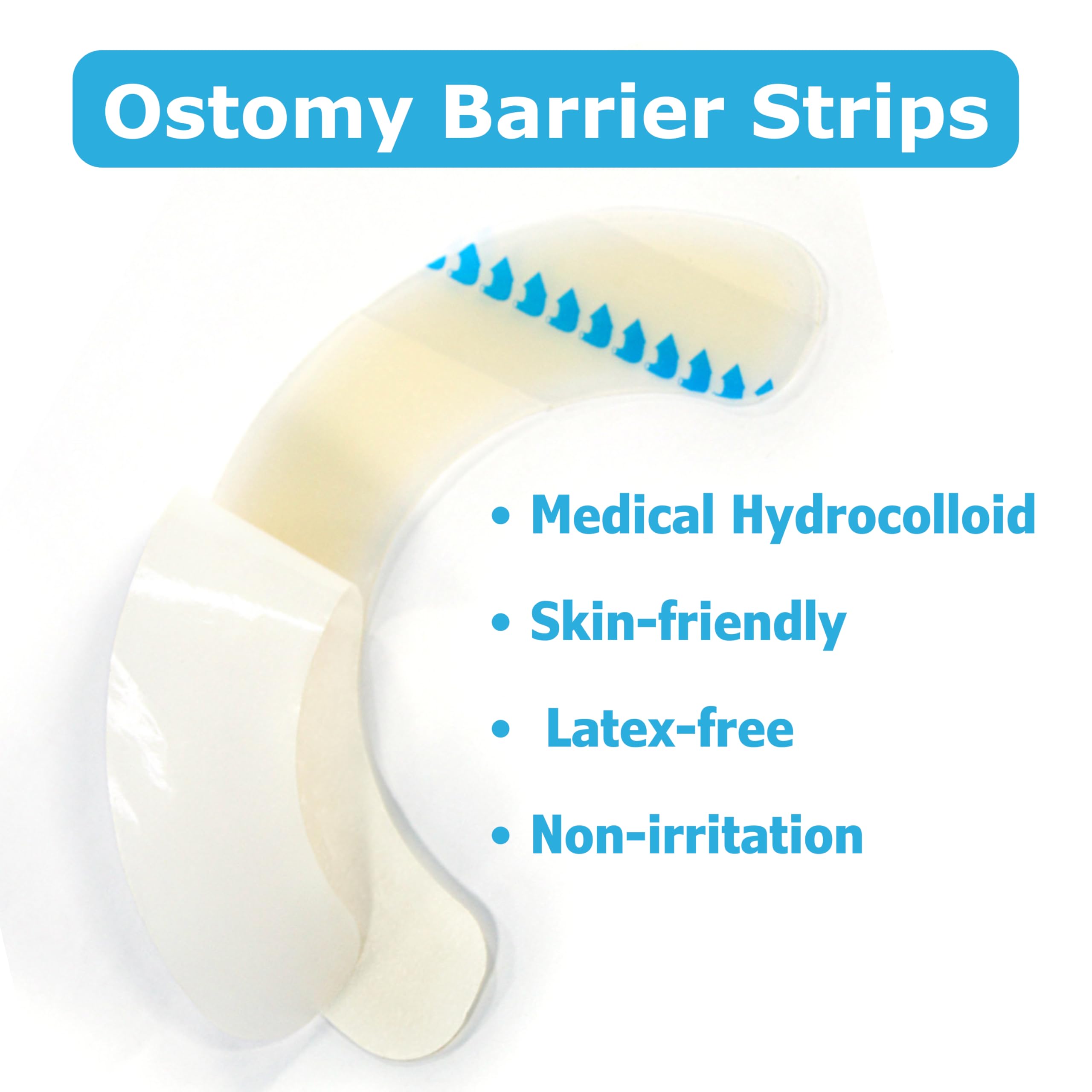Filigan hydrocolloid ostomy strip close-up showing latex-free adhesive and comfortable wear