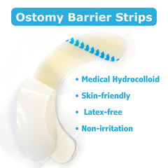 Filigan hydrocolloid ostomy strip close-up showing latex-free adhesive and comfortable wear