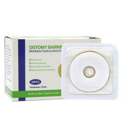 Filigan ostomy barrier ring closeup shows flexible hydrocolloid material for a gentle seal.