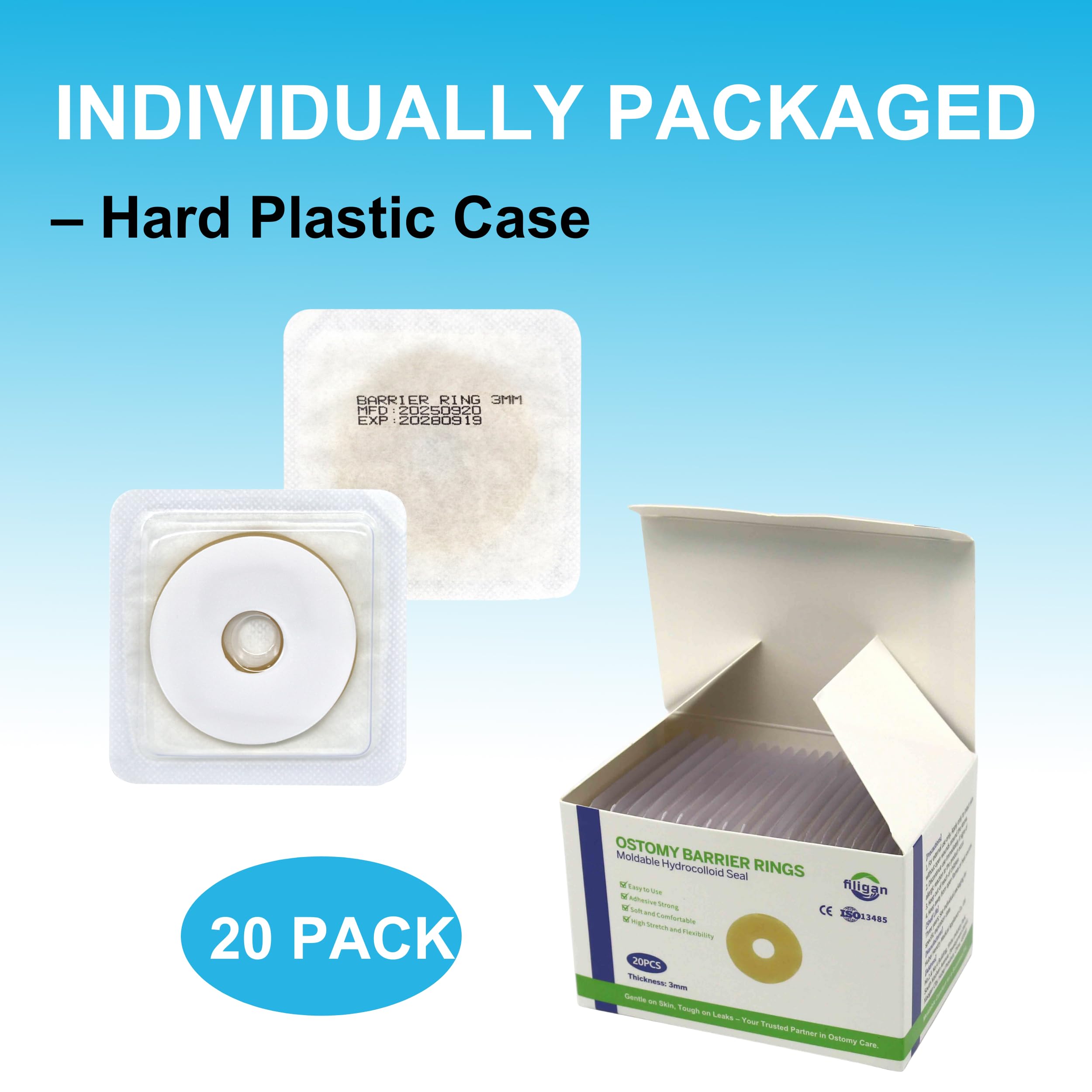 Filigan extended-wear hydrocolloid ensures comfortable long-lasting wear around the stoma.