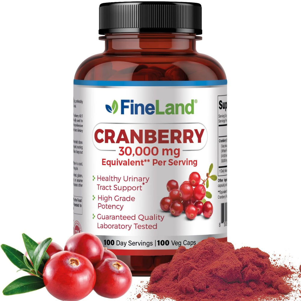 FineLand cranberry extract 30,000mg capsule for daily urinary tract wellness and antioxidant support.