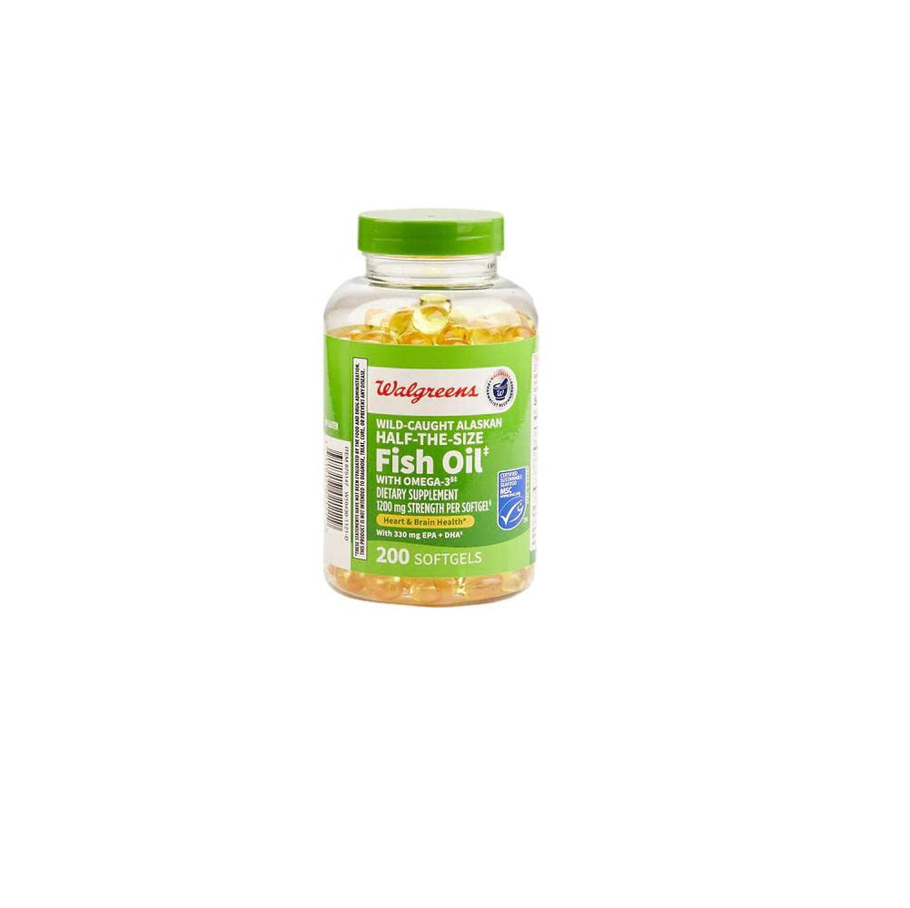 Finest Nutrition half-size fish oil softgels closeup, small and easy to swallow