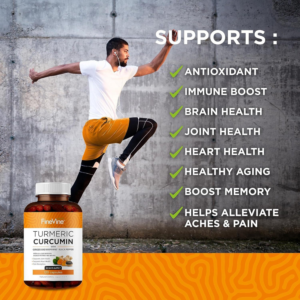 FineVine Organics turmeric visual suggesting potent ingredients for daily joint support.